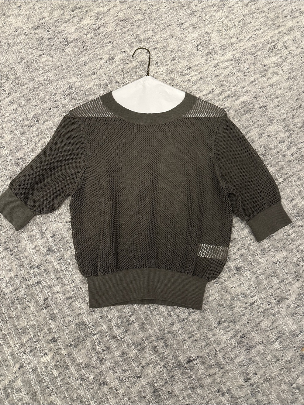 Babaton Olive Green Open-Knit Short Sleeve Sweater